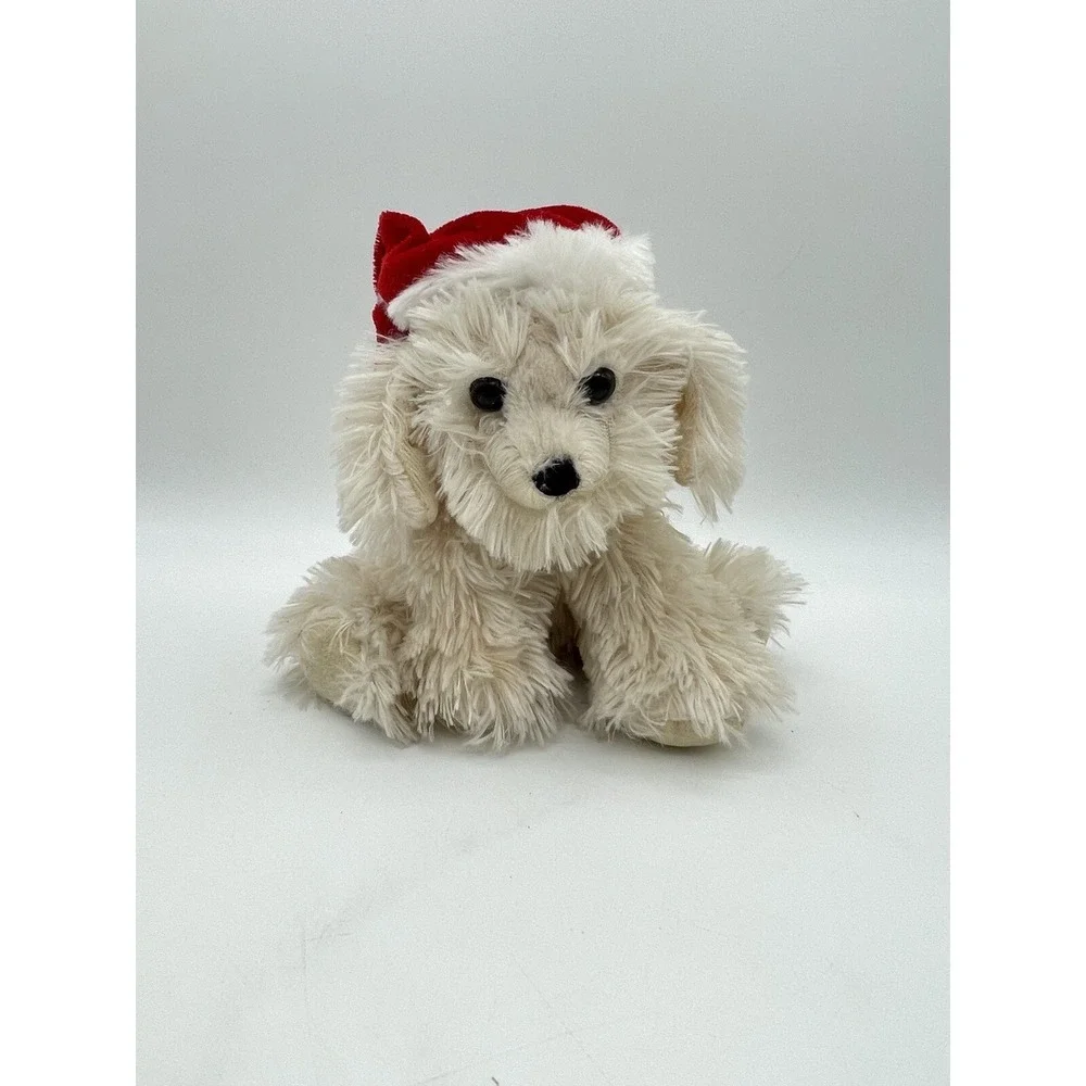 Dan Dee Collectors Choice Plush‎ Shaggy Beige/Tan Maltese Dog w/ Christmas Hat